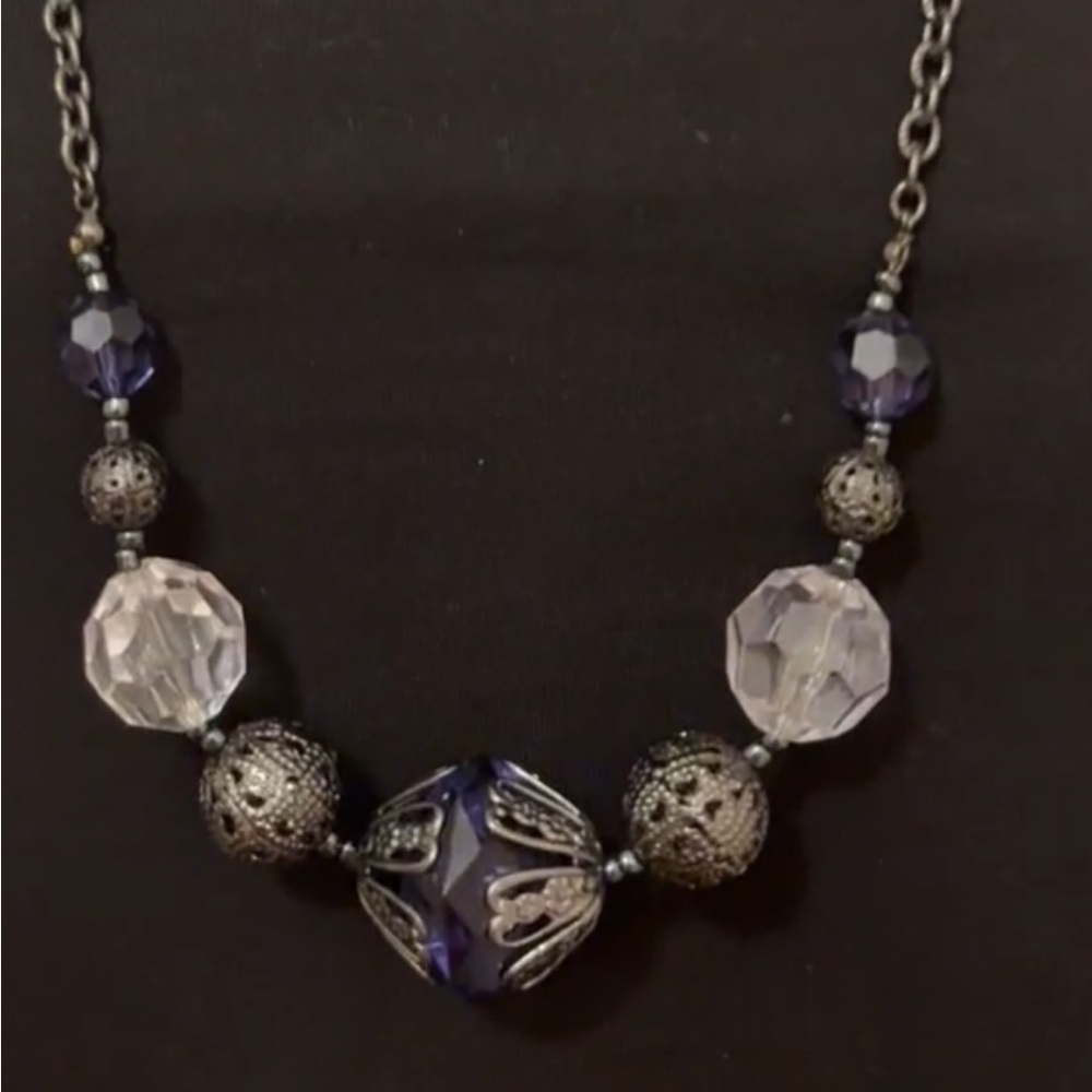 Vintage Avon, BoHo, purple acrylic gunmetal necklace